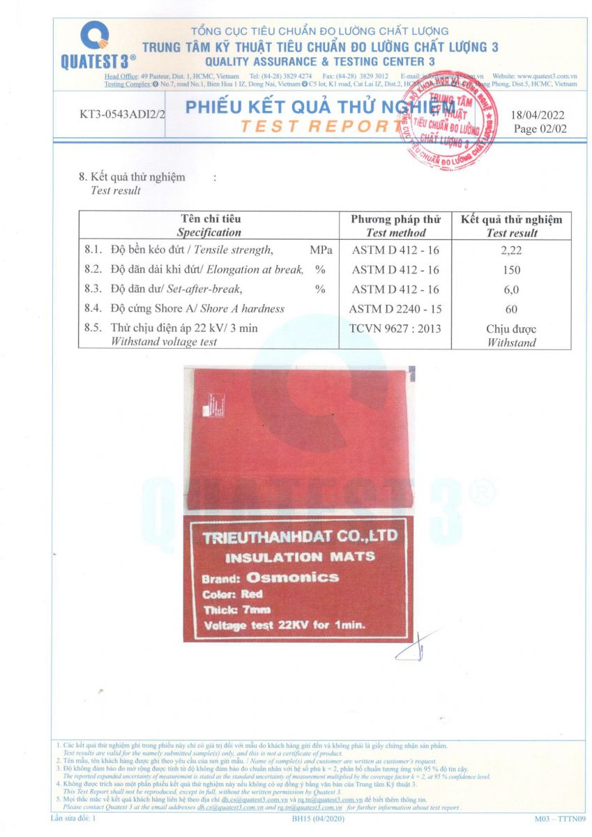 THẢM CÁCH ĐIỆN 22 KV Osmonics